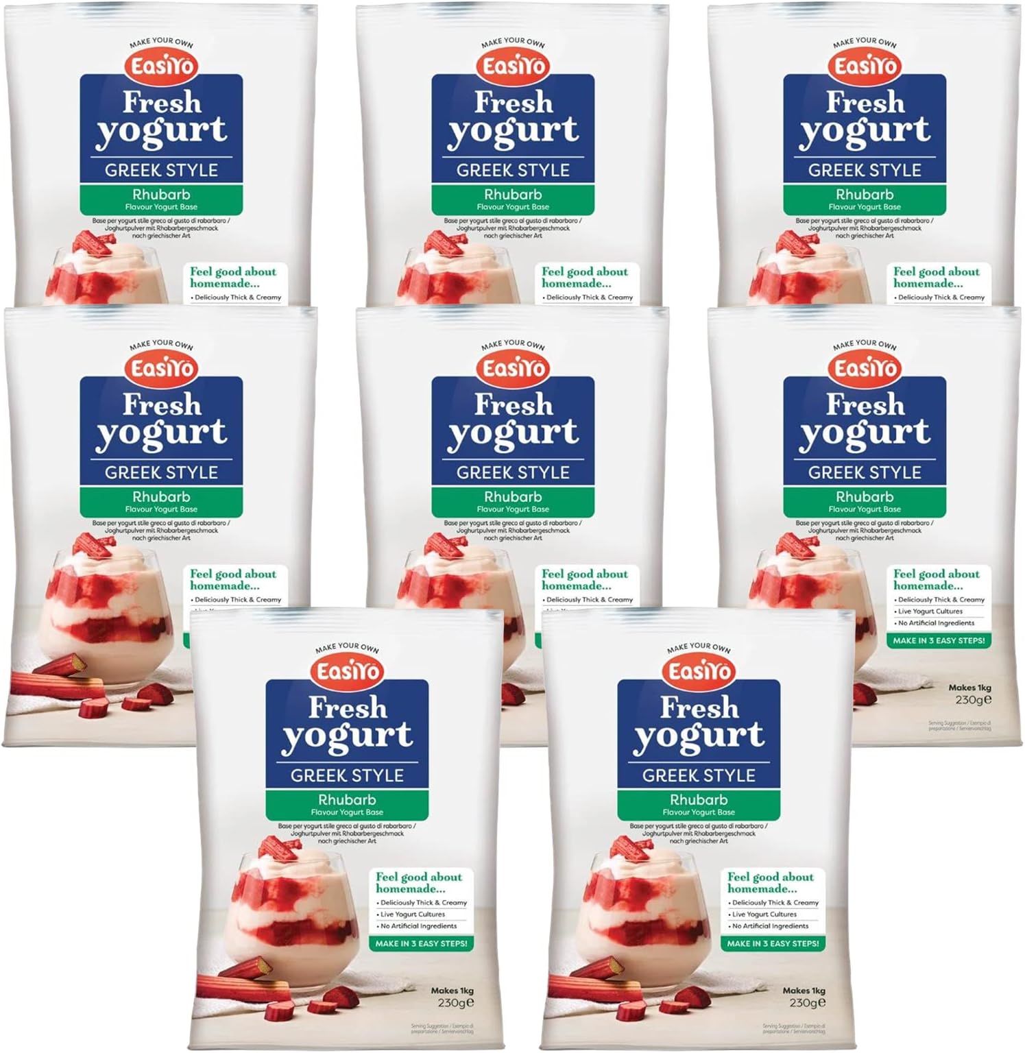 Greek Style Rhubarb EasiYo Yogurt 8 Sachet Pack | Each Sachet Makes 1KG of Yogurt