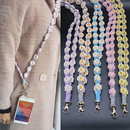 Miniatura 7 de Cordón universal para teléfono celular, diseño de margaritas tejido a mano, correa para el cuello para funda de teléfono, llavero de automóvil,