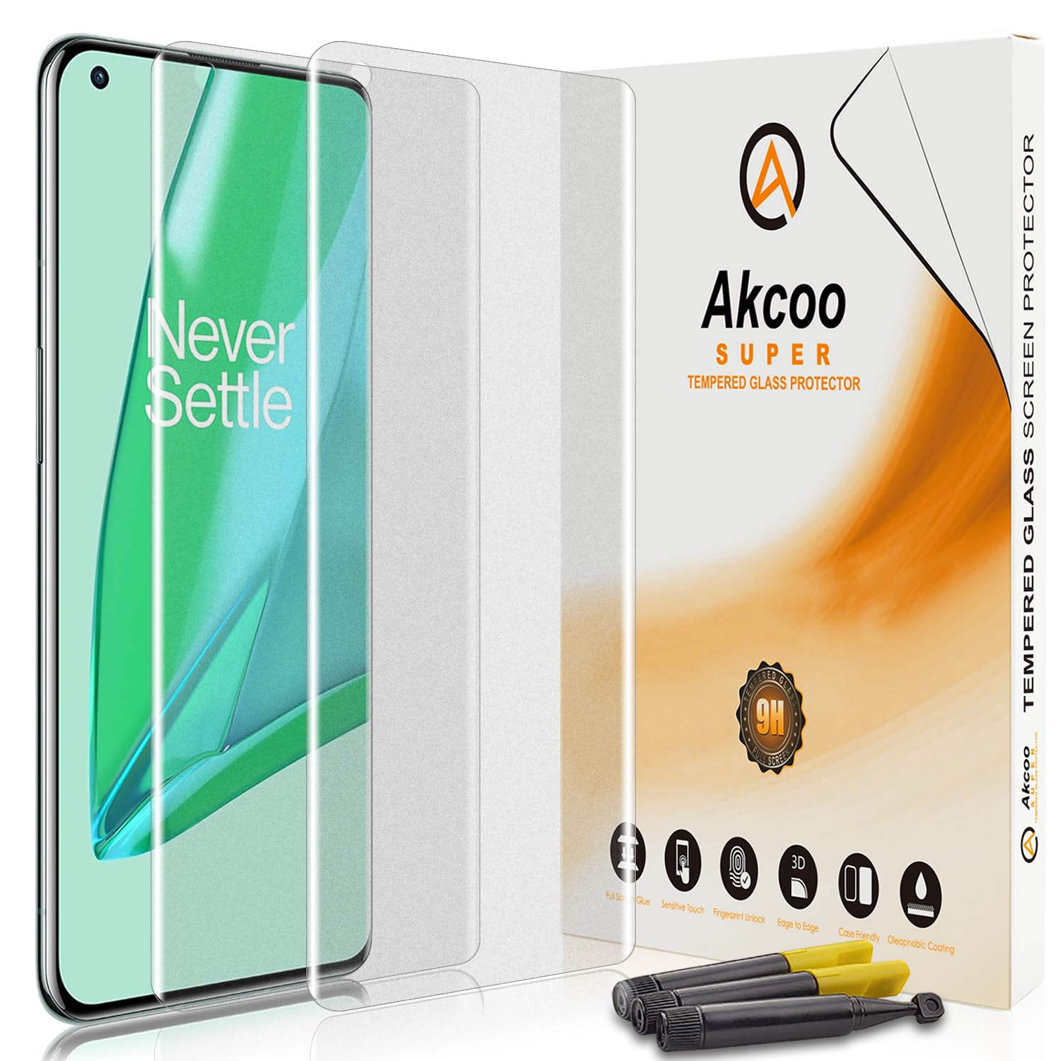 Matte Screen Protector for OnePlus 9 Pro, Tempered Glass UV Set - 2 Pack, Anti-Glare, Anti-Fingerprint, 9H Scratch Resistant, Soft and Sensitive Touch