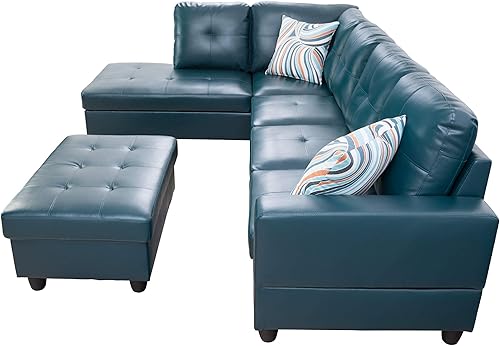 Miniatura 11 de Sofá modular contemporáneo con diván y otomana de almacenamiento, 3 piezas en forma de L, tapicería de piel sintética, cojines de espuma Jengibre