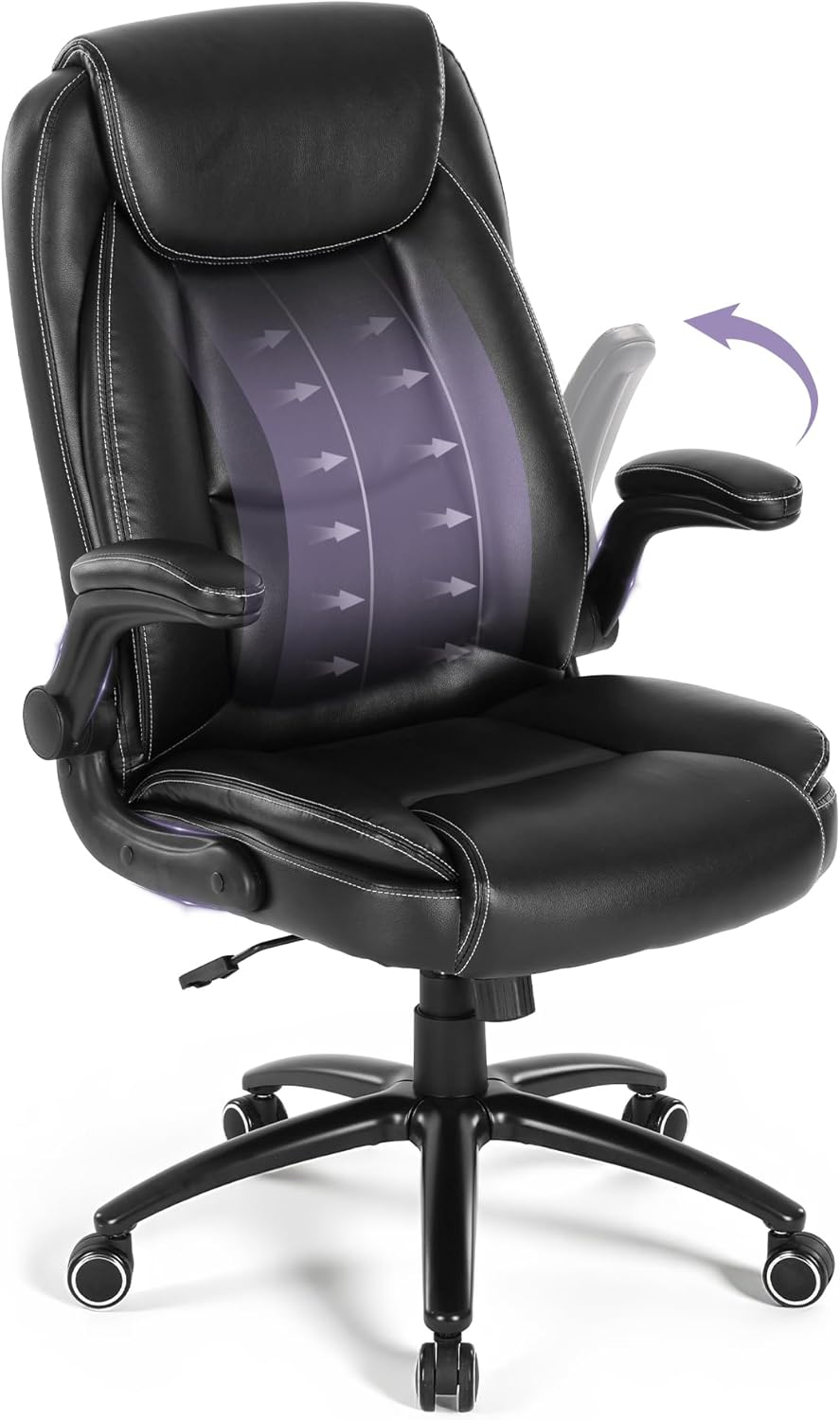 MALOL Ergonomic PU Leather Office Chair: Flip-Up Arms, 300lbs Reclining Backrest, Thick Padded Seat, Adjustable Height & Tilt Tension - Brown/Black