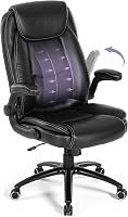 MALOL Ergonomic PU Leather Office Chair: Flip-Up Arms, 300lbs Reclining Backrest, Thick Padded Seat, Adjustable Height & Tilt Tension - Brown/Black