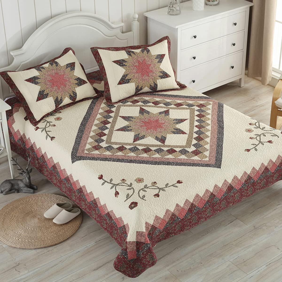 Couvre-lit matelassé patchwork pour sublimer votre chambre à coucher parentale en coton doux