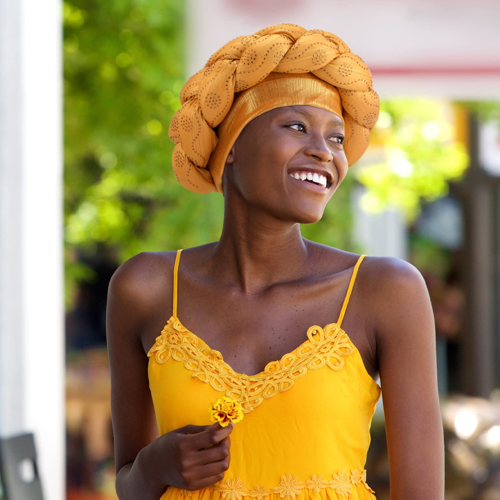 4 Stück afrikanischer Turban-Kopfwickel für Frauen und Mädchen, geflochtene Kristalle, Kopf-Turbane, weiche, gedrehte Wickelkappen für Frauen, Größe M