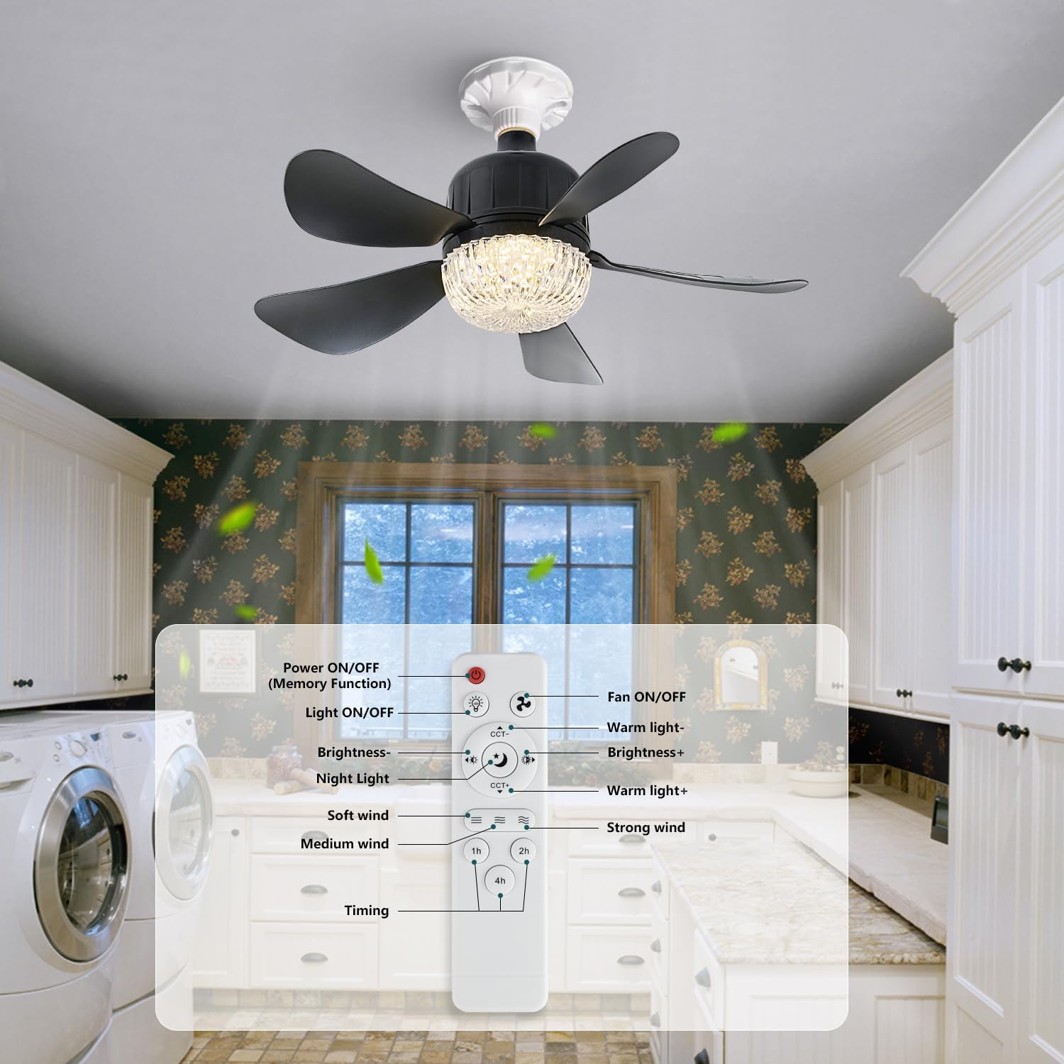 18" Socket Fan Light with Remote, Dimmable LED Ceiling Fans with Lights, Screw in Socekt Fans and 1 Socket Extender, 3 Colors 3000K-6500K, Replacement Light Bulb Fan for Kitchen Garage Bedroom, Black