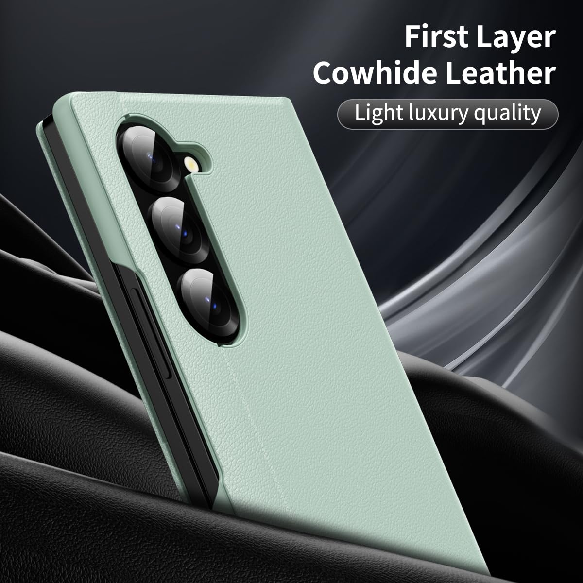 COQUE Etui do Galaxy Z Fold 5 Shell, Smart Window automatyczna sekretarka etui na telefon z 1 miejscem na karty, ekskluzywne skórzane etui ochronne do Samsung Galaxy Z Fold 5 5G zielone