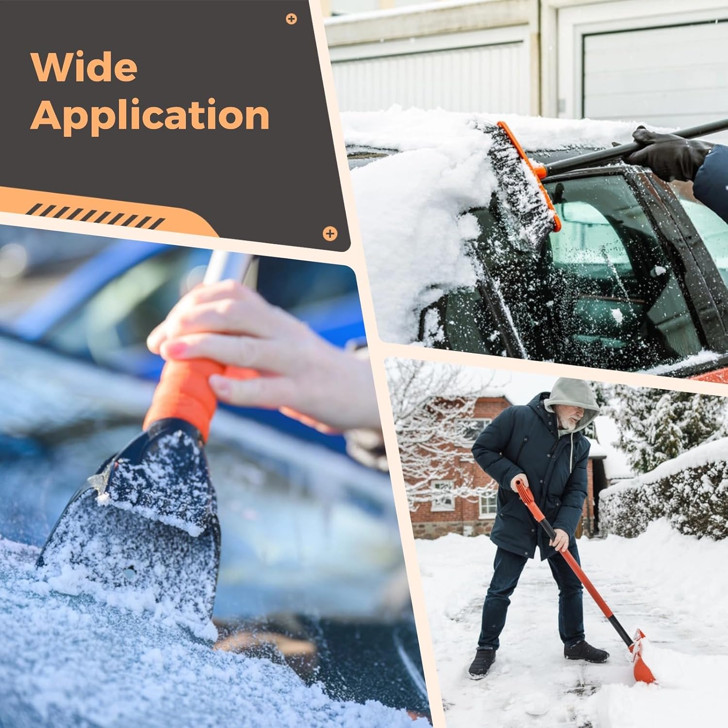 Extendable Ice Scraper and Snow Brush, 5 in 1 Emergency Snow Shovel Set, 180° Pivoting Brush Head, Foam Grip Handle, Multi-Function Car Snow Removal Kit for Cars, Trucks, Winter Travel