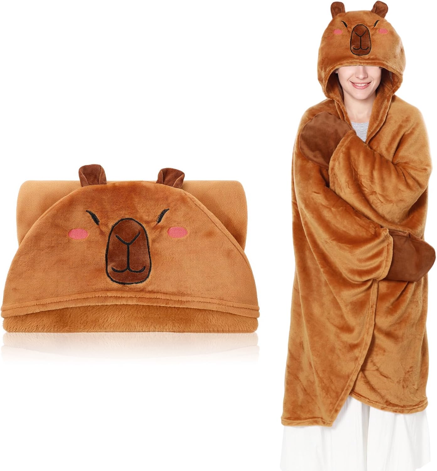 Peryiter Capybara Wearable Blanket Hoodie - Valentine Capybara Gift Stuff Costume Adults Oversize Flannel Wrap Throw Gift for Mom Girlfriend Wife Female Black Women in History