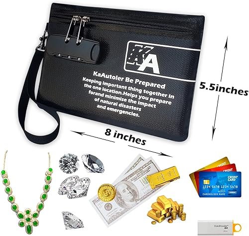 Miniatura 4 de KaAutoler Bolsa ignífuga pequeña con cerradura, bolsa de dinero impermeable, con cremallera, caja de seguridad ignífuga, bolsa de dinero para