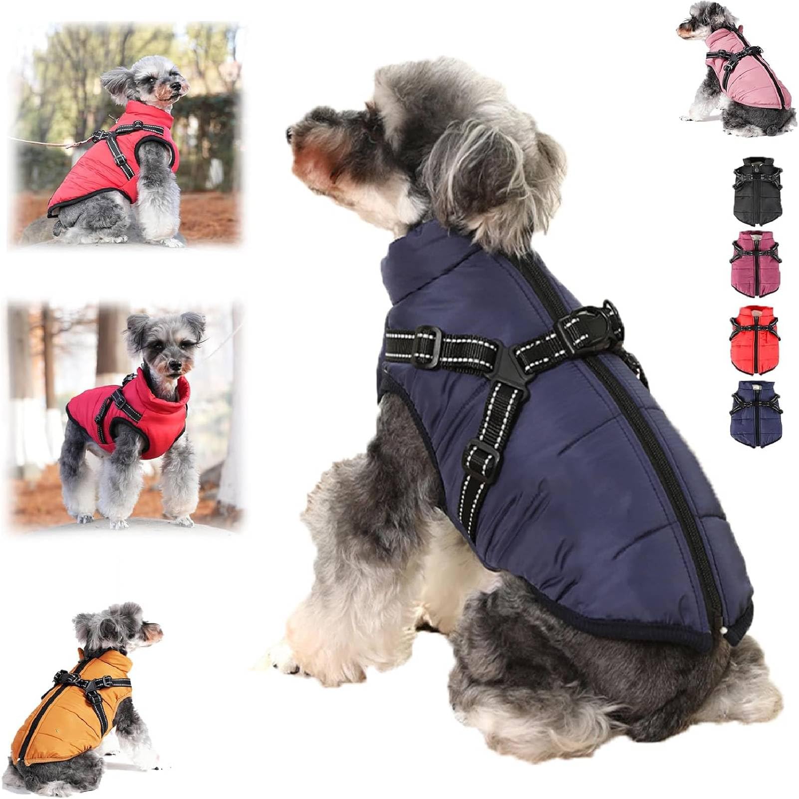 Furrykings 3 in 1 Winter Jacket, Dog Winter Coat, Waterproof Windproof Dog Snow Jacket with Harness and Zipper for Small Medium Large Dogs/Cats (Dark Blue,S)