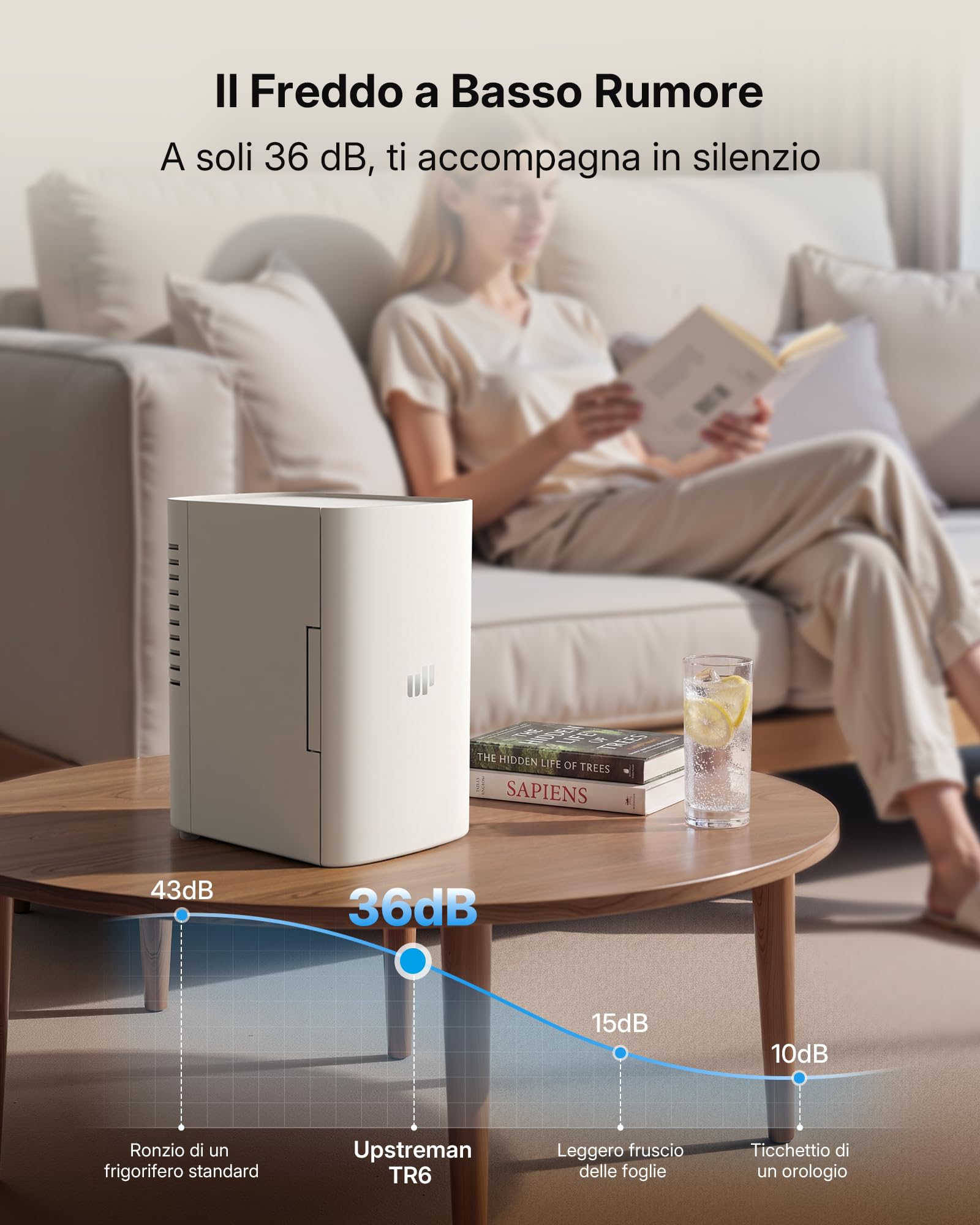 Upstreman 6L Mini Frigo, 12V/220V, TR6-Bianco