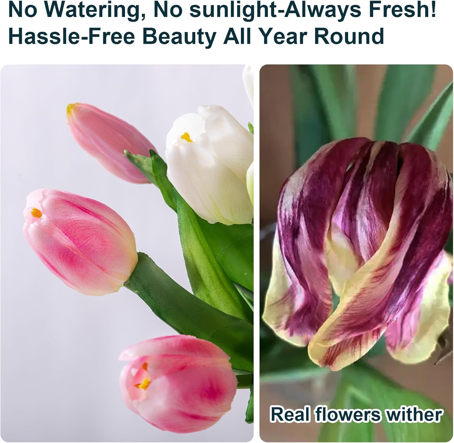 Bailikang 20PCS Fake Tulips Artificial Tulip Silk Flowers Fake PU Bouquet Artificial Flowers Faux Flowers with Gift Box Soft Faux Tulips Bouquets Arrangements for Party Wedding Home