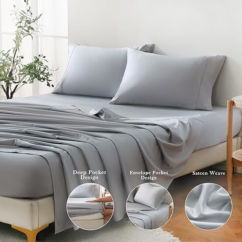 Miniatura 5 de Bedlifes Juego de sábanas de 800 hilos 100% algodón de fibra extralarga, calidad egipcia, suave, transpirable, tejido satinado, de lujo, bolsillo