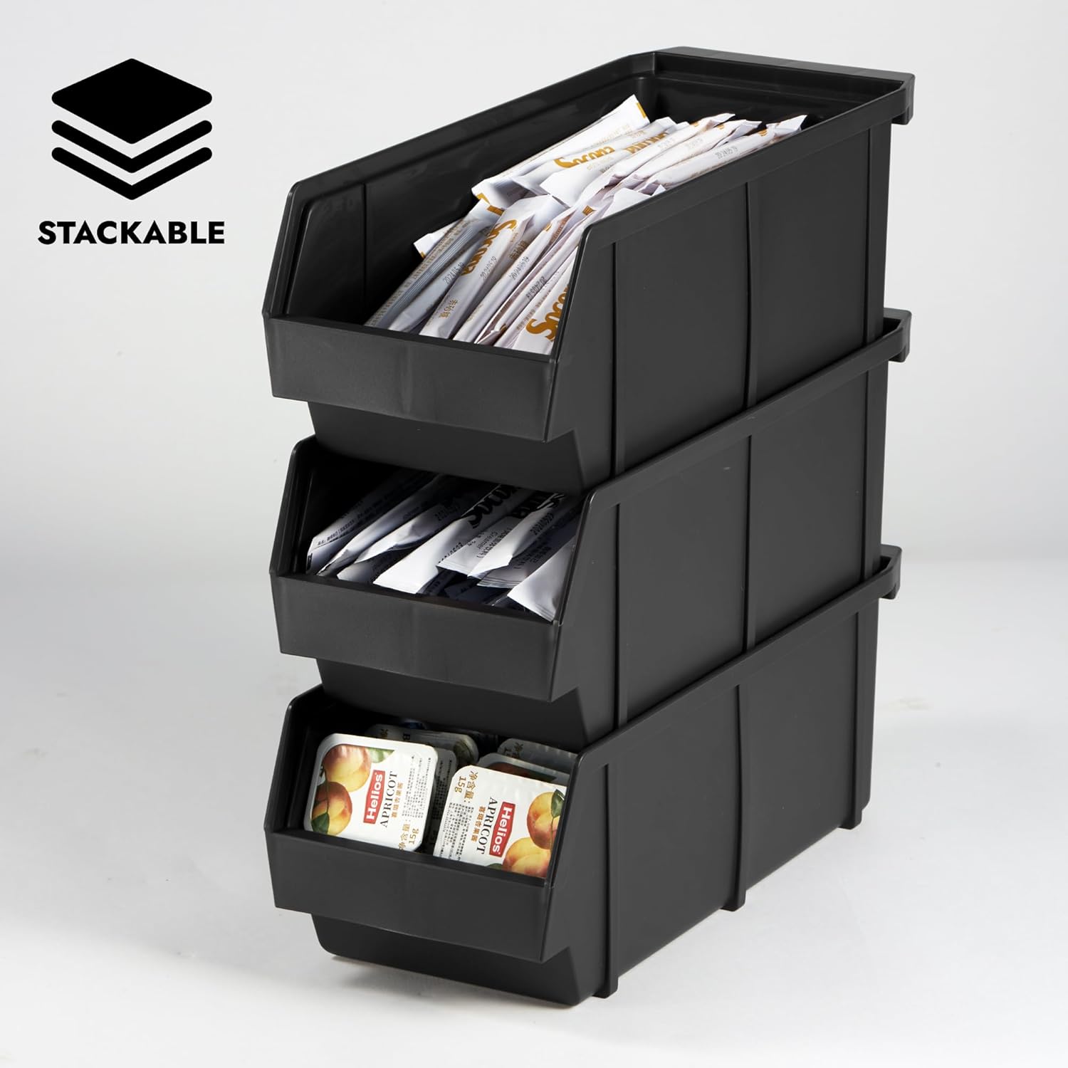 CURTA Black Self Serve Condiment Bin Stand Set, 3-Tier Stand with 6 Bins, 20" D x11.5" W x 14" H, Coffee Bar Beverage Station