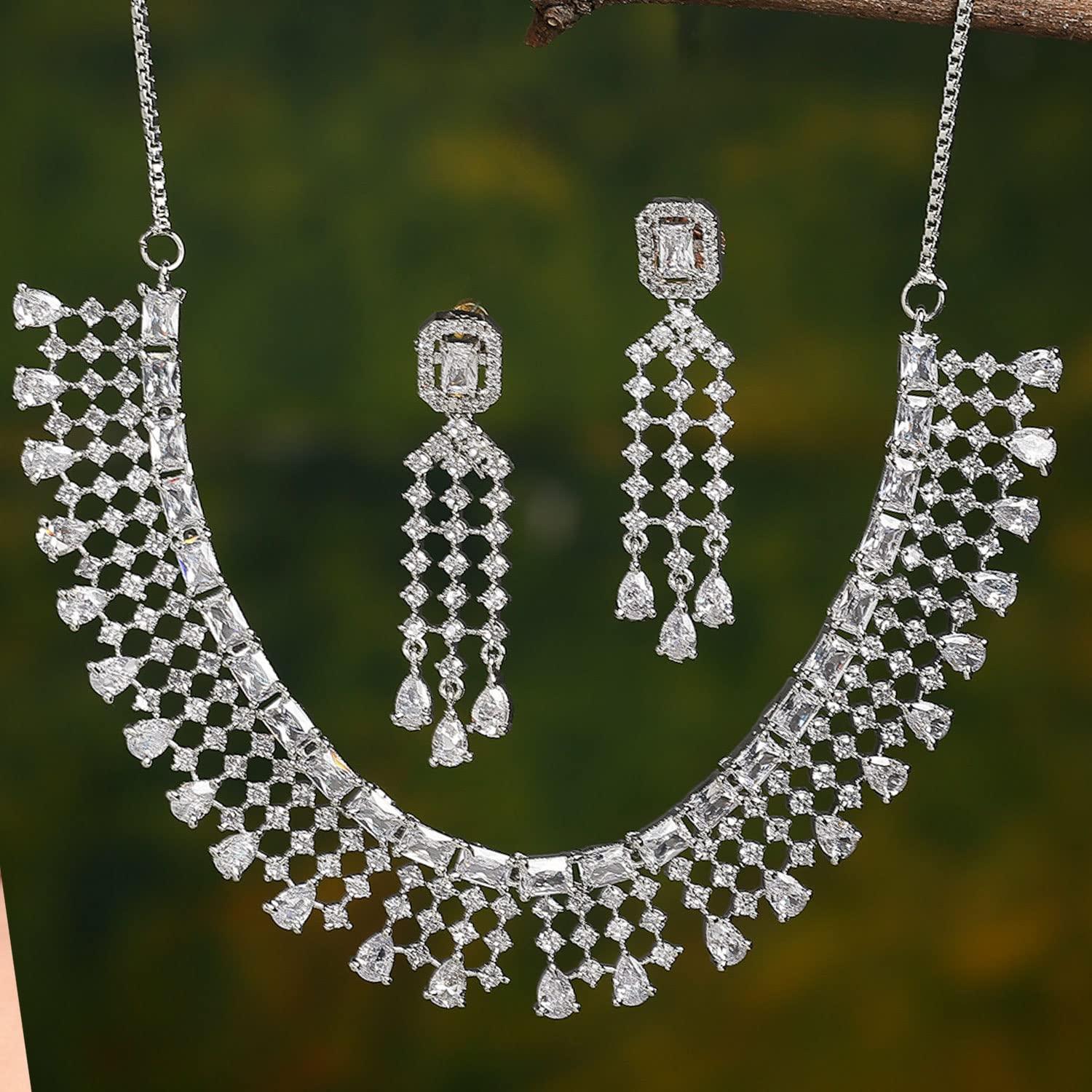 American Diamond Floral Choker Necklace Set