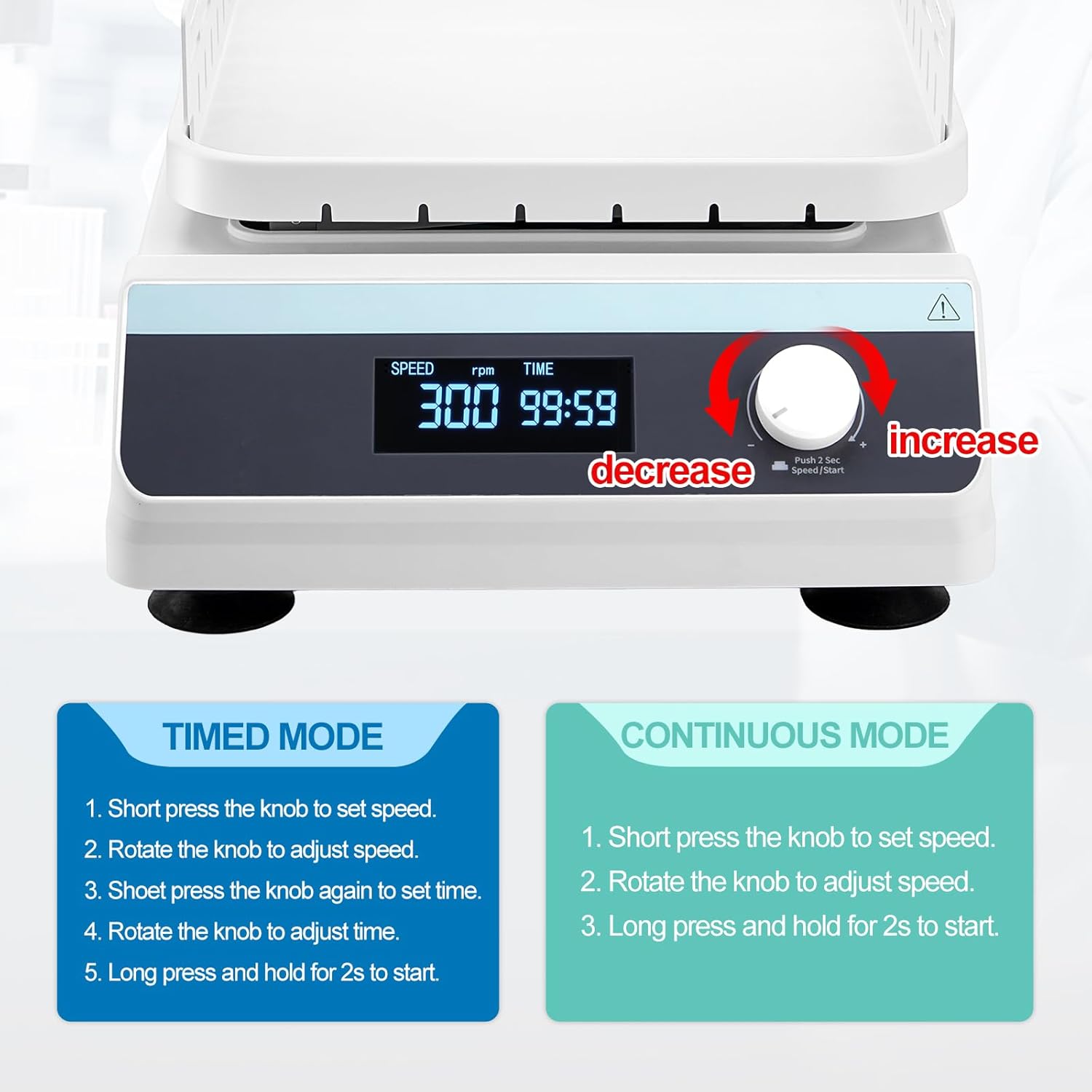 PER4MANCE Laboratory Orbital Shaker with 20mm Amplitude, 40-300rpm Adjustable Speed, 2KG Capacity, LCD Display, Timer(1min-23h59min) & Continuous Mode for Lab Use