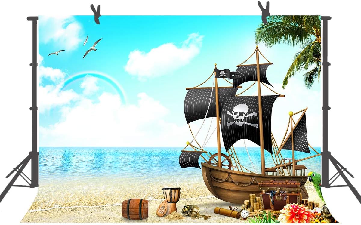 FUERMOR Cartoon Pirate Ship Backdrop 7x5ft Themed Party Photography Stuido Photo Background Props LHFU061