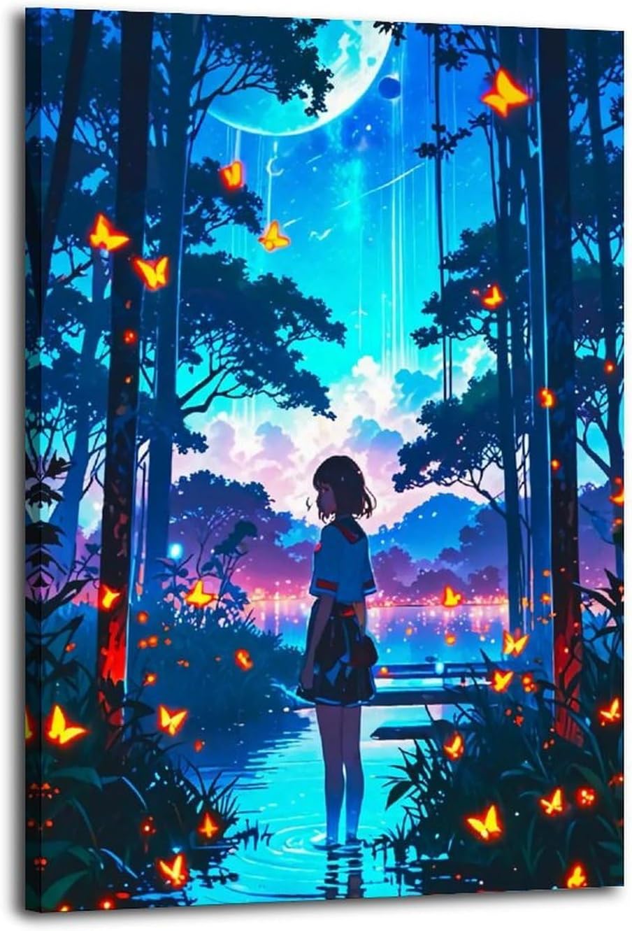 Vintage Poster Anime Girl In Forest Art Poster