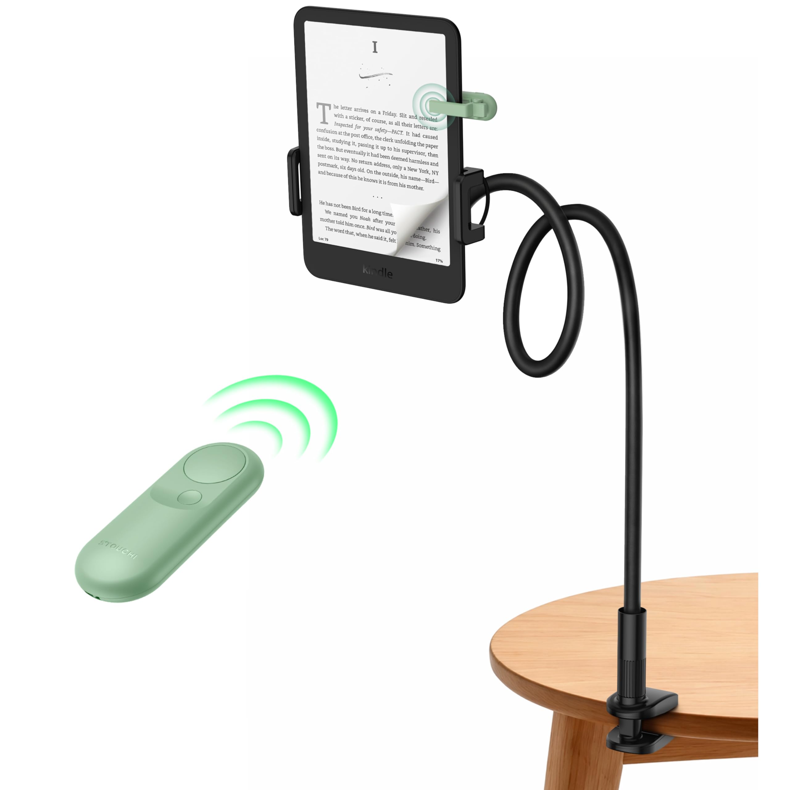 Stouchi Gooseneck Kindle Holder with Remote Page Turner for Bed Reading, Upgraded 2-in-1 Magnetic Remote, Flexible Kindle Stand for Kindle Paperwhite/Oasis, E-Readers, iPad & Phones-image-46