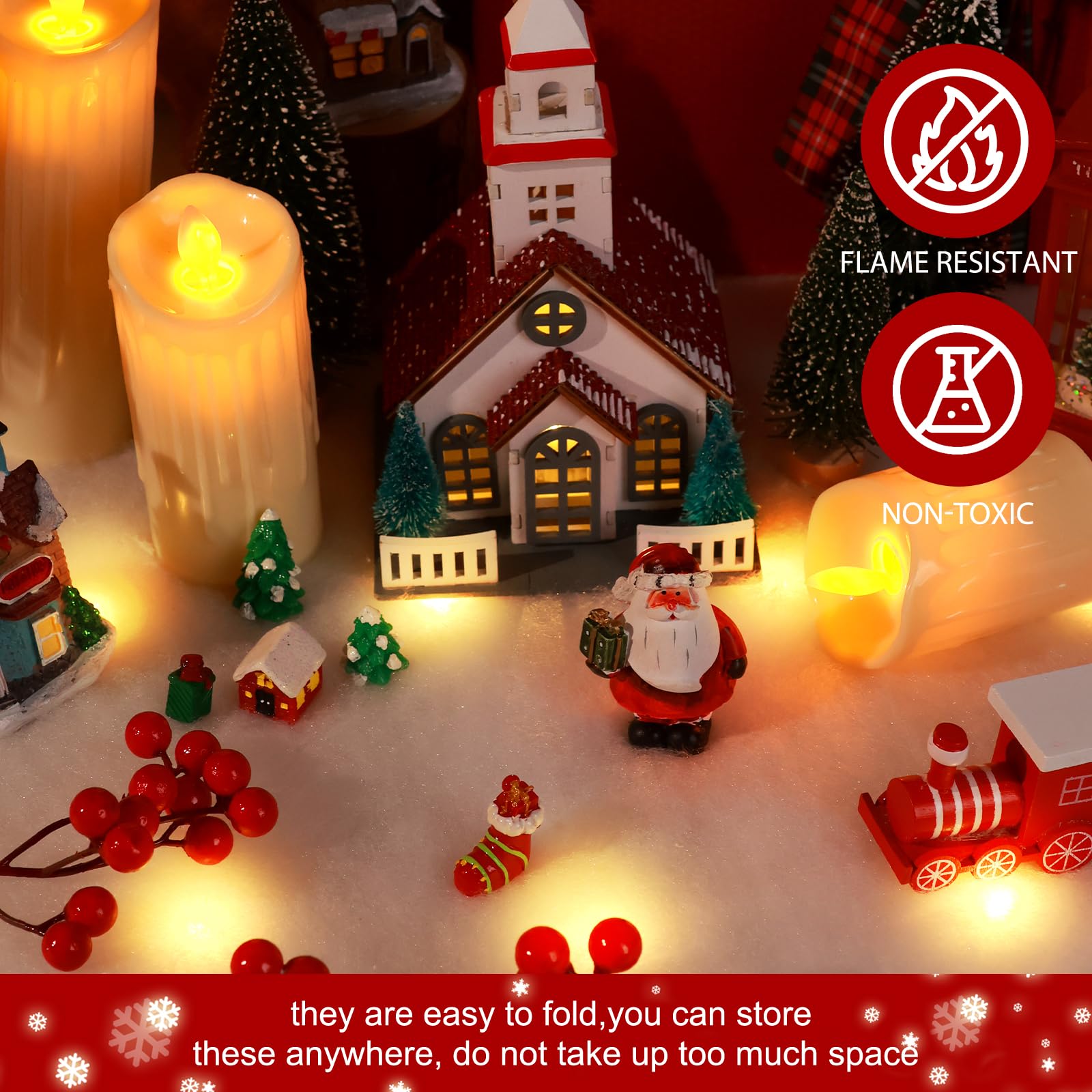 hatisan Lot de 2 rouleaux de couverture de neige artificielle avec 100 guirlandes lumineuses à DEL, décoration d'hiver pour arbres de Noël, village, artisanat, intérieur et extérieur