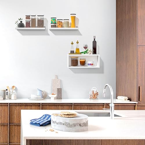 Miniatura 6 de MBYD Estantes flotantes con cesta de almacenamiento de 16 pulgadas montado en la pared, estante de almacenamiento sobre el inodoro, juego de 3