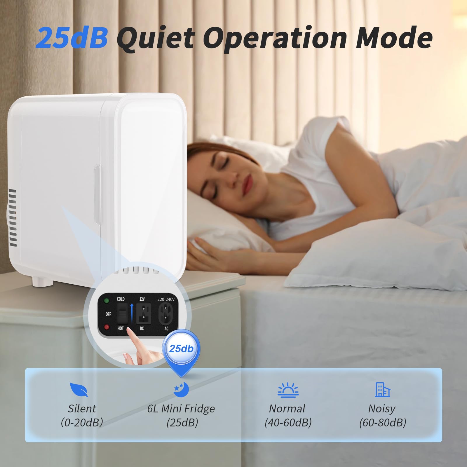 YASHE Mini Fridge, 6 Liter/8 Cans 220-240V AC/DC Portable Thermoelectric Cooler Refrigerators for Bedroom, Skincare, Beverage, Office, Dorm Room and Car, White — view 8