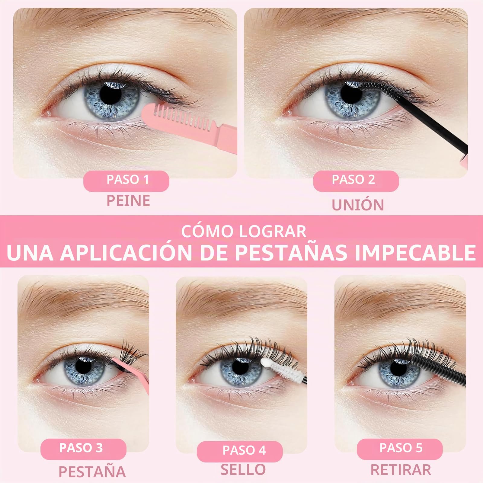 144 Pcs Kit de Extensiones de Pestañas, Reutilizables, Mezcla de Longitudes 8-16mm, Kit Completo con Adhesivo y Sellador 2 en 1, Removedor, Pinzas, Cepillo, DIY en Casa, para Principiantes