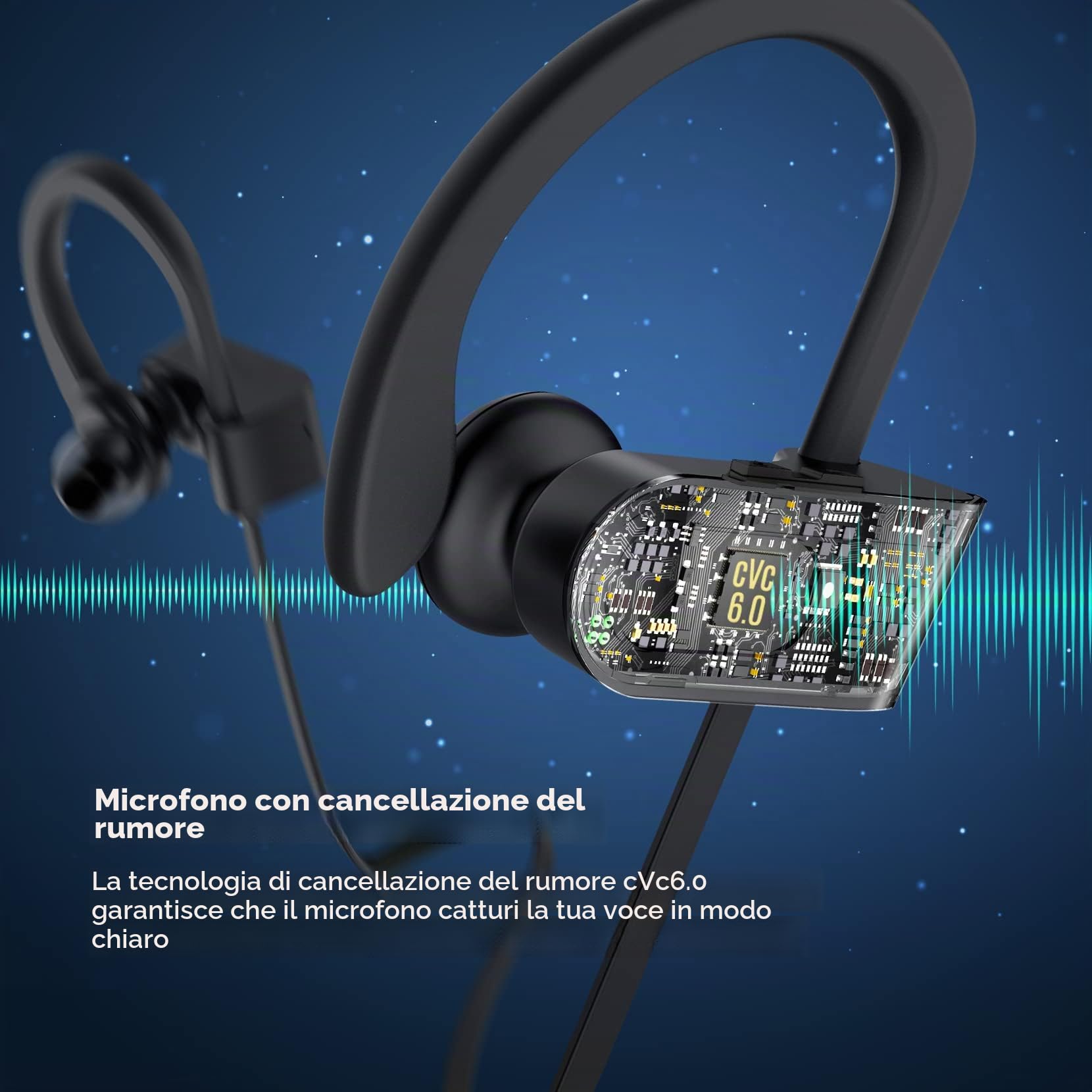 Cuffie Bluetooth, Cuffie da Corsa Wireless per Bassi Profondi con Tempo di Riproduzione di 16 Ore, Auricolari Bluetooth in-ear, Auricolari Sportivi Impermeabili IPX7 con Microfono