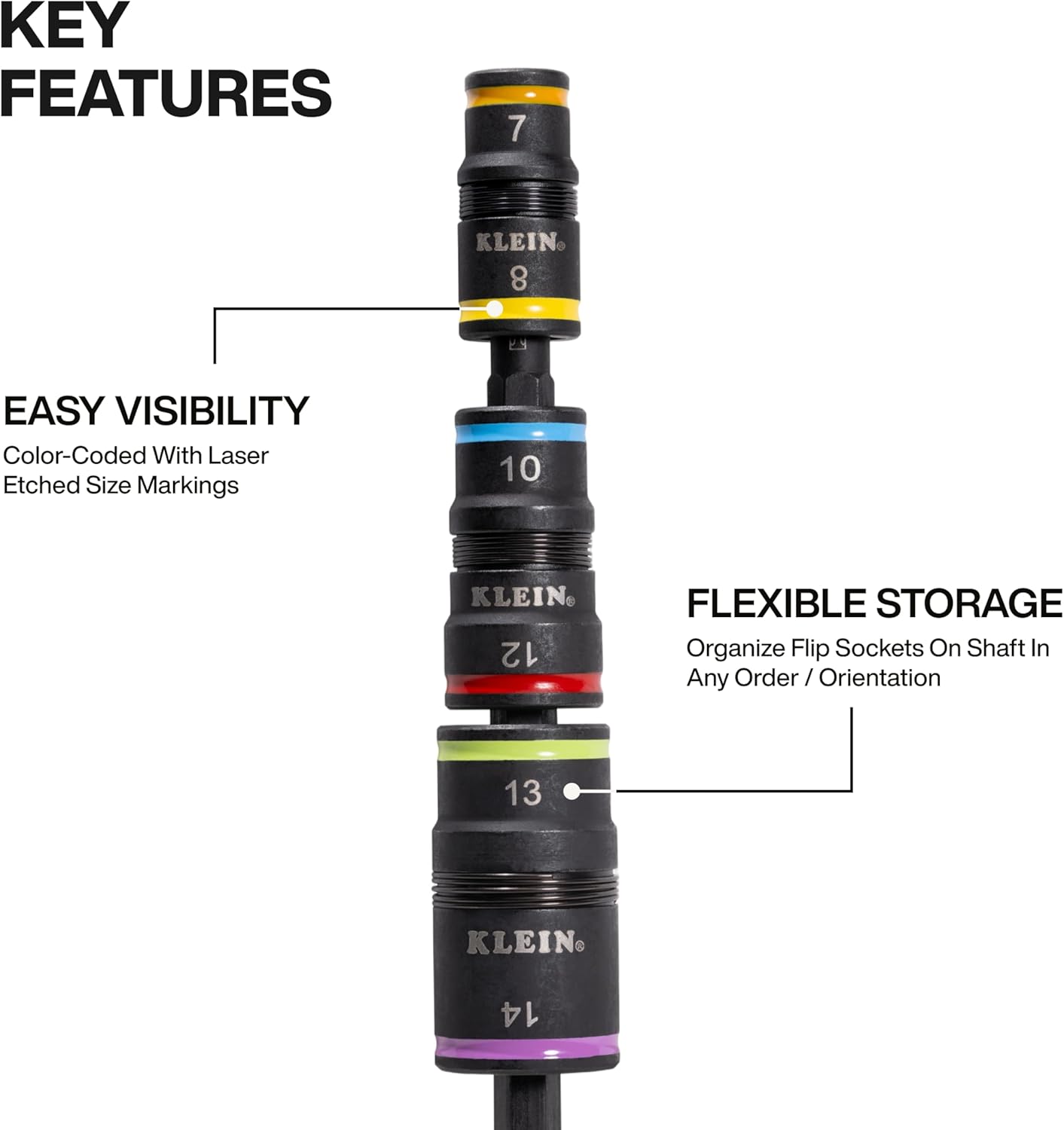 Klein Tools 32933KIT SAE and Metric Impact-Rated Socket Set, 6 Flip Sockets with 12 Hex Driver Sizes, 1/4-Inch Bit Holder, Two Impact-Rated 5-Inch Shafts