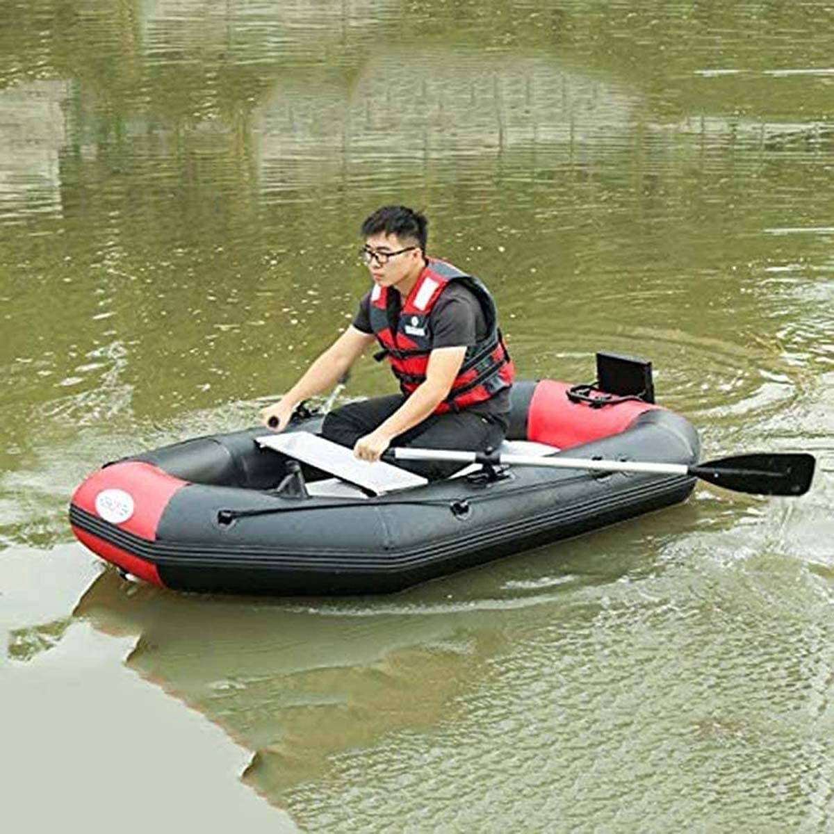 KANBUN Kayak, Canoa in Kayak Gonfiabile, Barca da Pesca a 2 Persone, Resistenza all'Usura Spessa in PVC, con Remi di Alluminio e Pompa ad Aria in Uscita Elevata
