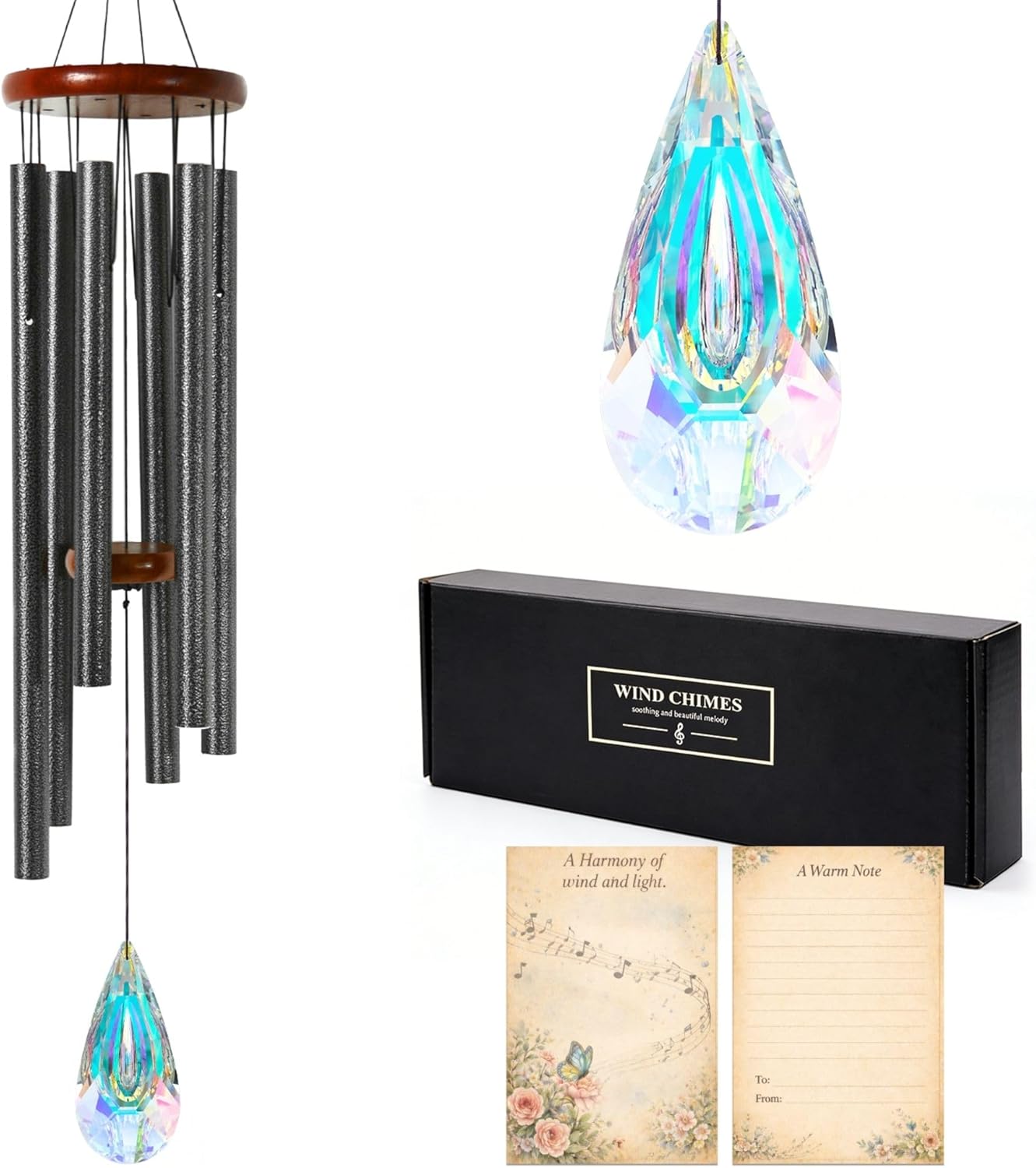 Luxury Wind Chimes for Outside Deep Tone Wind Chime with Wooden Top, Sun Catcher Prism for Window Porch Patio Decor Porch Decorations Outdoor, Garden Gifts Women Sonajeros para Patios Y Terrazas