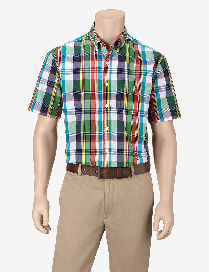 U.S. Polo Assn. Men's Classic Fit Short Sleeve Plaid Poplin Sport Shirt