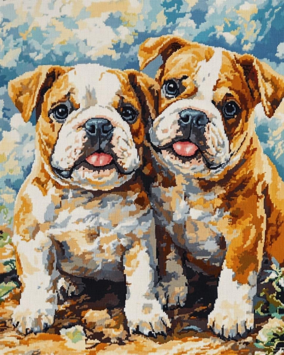 WallustrioaW 11CT Cross Stitch Embroidery Kits,Two Bulldogs,Cross Stitch Full Kit DIY Embroidery Sewing Handicraft for Adults Home Decor,16x20in