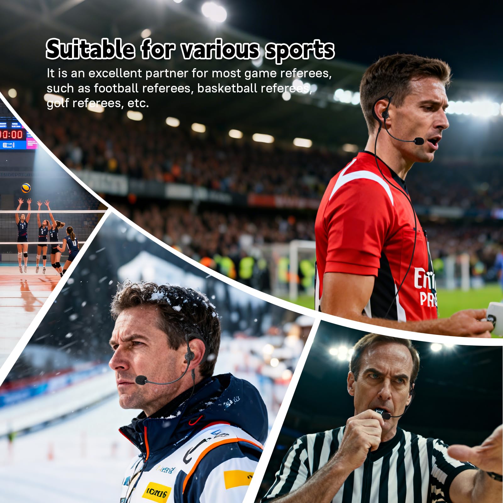 Auriculares profesionales de árbitro con gancho para la oreja, comunicación bidireccional dúplex completa para fútbol, fútbol, entrenador, juez, arbitraje, compatible con sistemas Ejeas V6, V4
