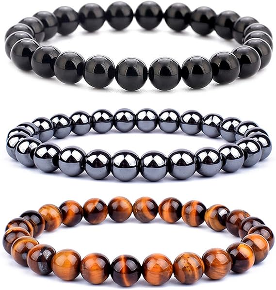 3 Pulseiras Hematita Olho De Tigre Onix Proteção Kit Pedras