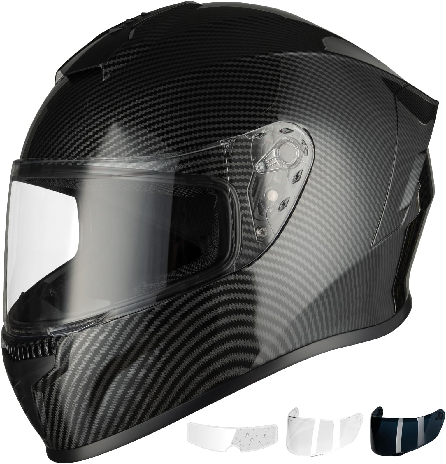 Favoto Full Face Motorcycle Helmet DOT Approved, Cascos para Motos Snowmobile Dirt Bike Helmet for Adults Men Women, Anti-Fog Film Included, Carbon Fiber, XL