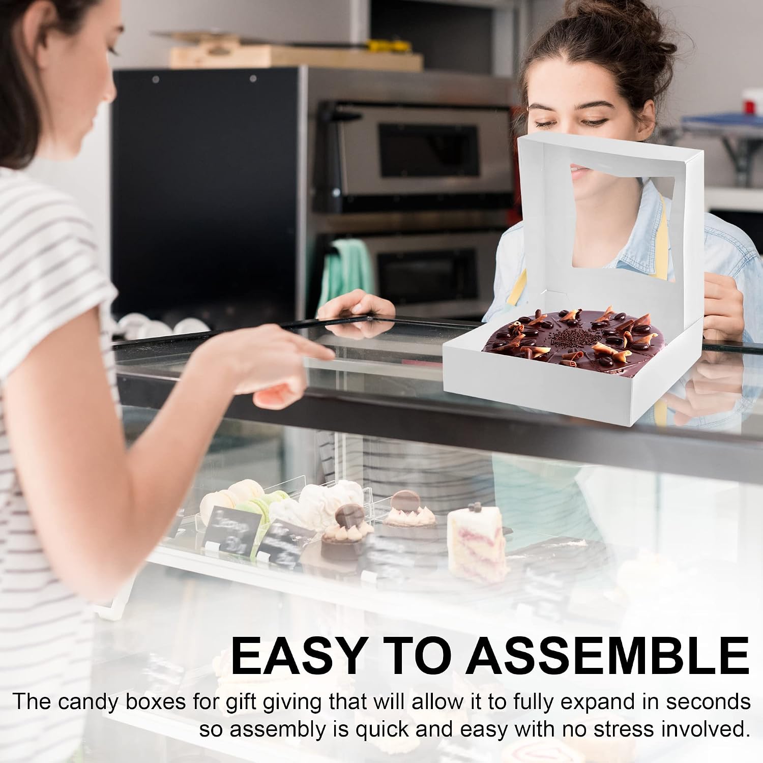 MT Products White Bakery Pie Boxes with Window Auto Pop Up Construction - Size of 10" X 10" X 2.5" - 15 Pieces Pastry Boxes - Perfect for Donuts, Muffins and, Cookies - Made in the USA