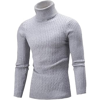 AIDEAONE Men's Turtleneck Knitted Jumper with Stand-up Collar Sweater Warm Basic Fine Knit Turtleneck Jumper
