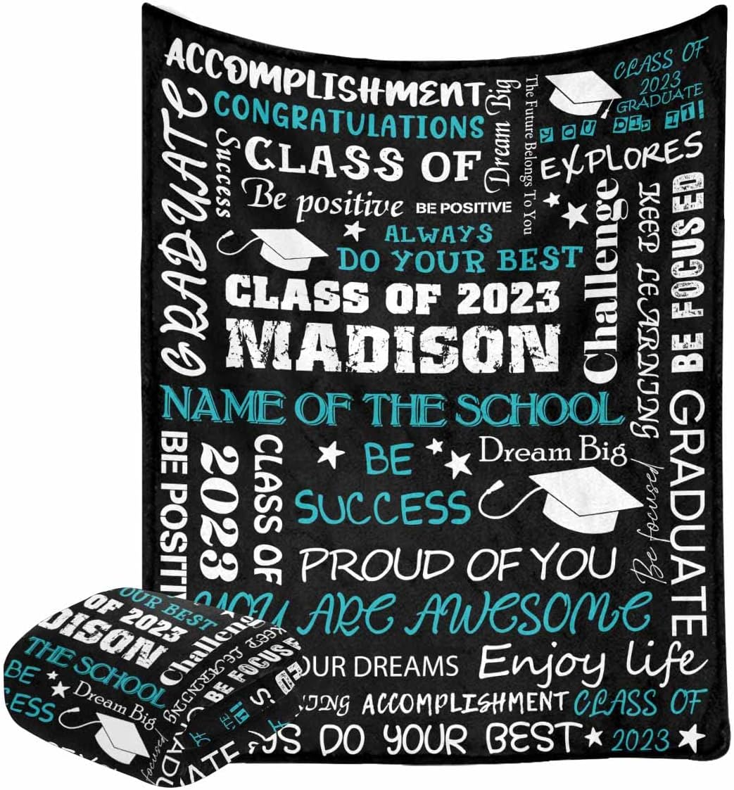 LOSARON Custom Blanket for Graduation Gift Follow Your Dreams Enjoy Your Life Class of 2023 Black Blanket Personalized Fleece Throw Blanket 2023 for Sister BFF Daughter Son Bedroom 50x60