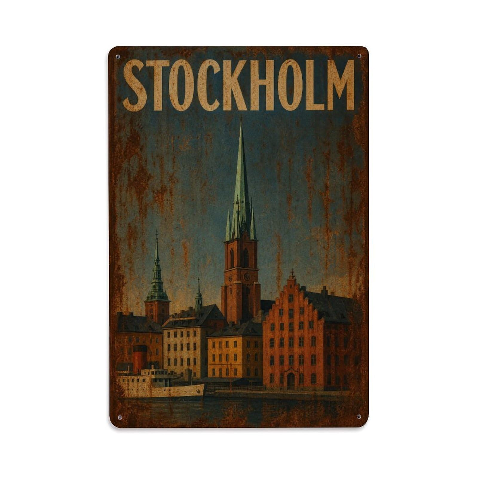Huiyhb 8X12inch(20X30cm) Vintage Travel Stockholm Nordic Architecture Sweden Metal Tin Sign
