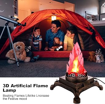 GULI Halloween 3W Prop LED Fake Fire Flame Effect Lamp Torch Night Light Artificial 3D Campfire Lamp for Christmas Festival Event Party Club Decor(6inches-Stand Led Flame Light)