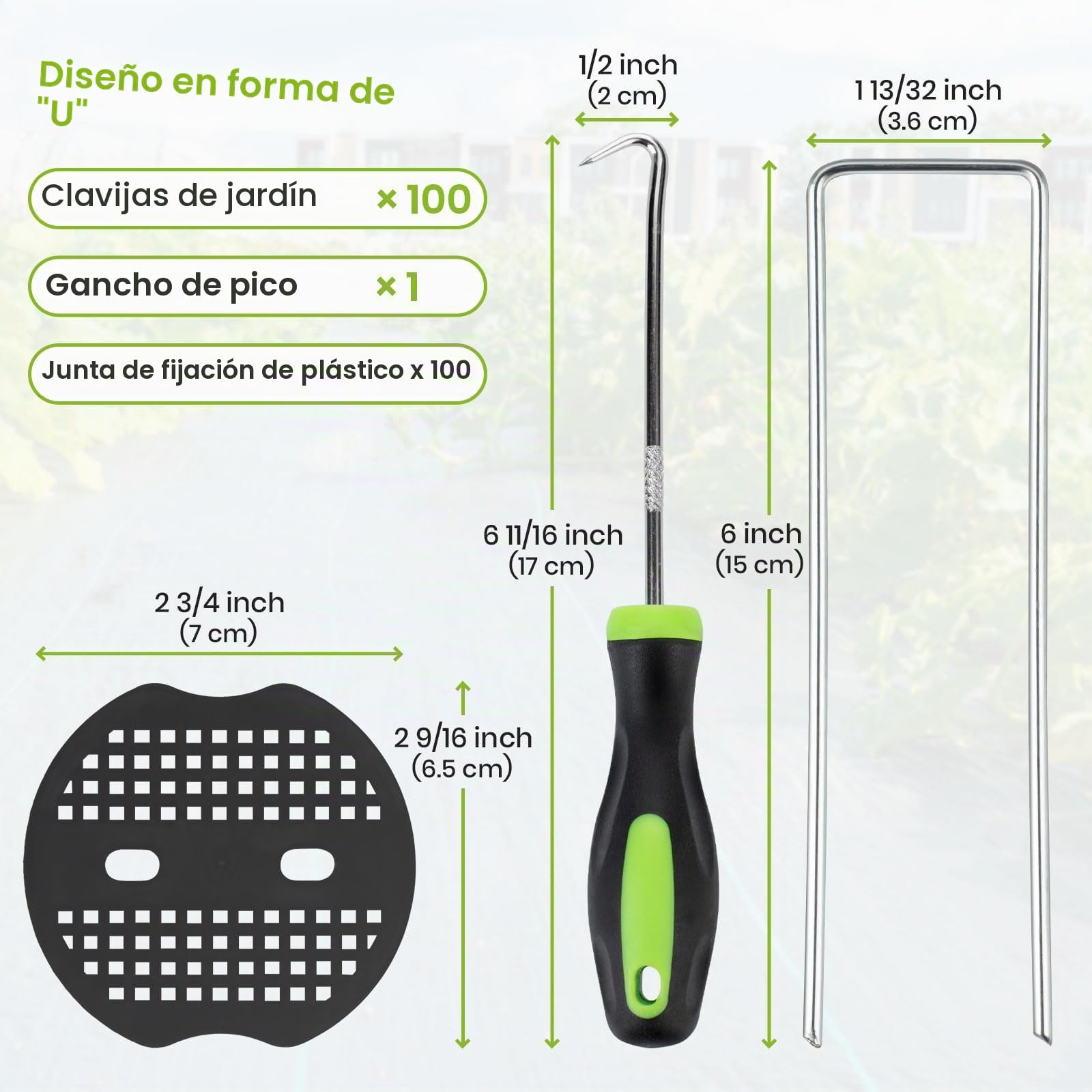 Velway 100 Grapas de Jardín con 100 Arandelas - Anclaje de Tierra para césped Artificial Malla Antihierbas Valla y Red Clavos de Acero Inoxidable Galvanizados - 150 x 36 mm - Ø 3 mm