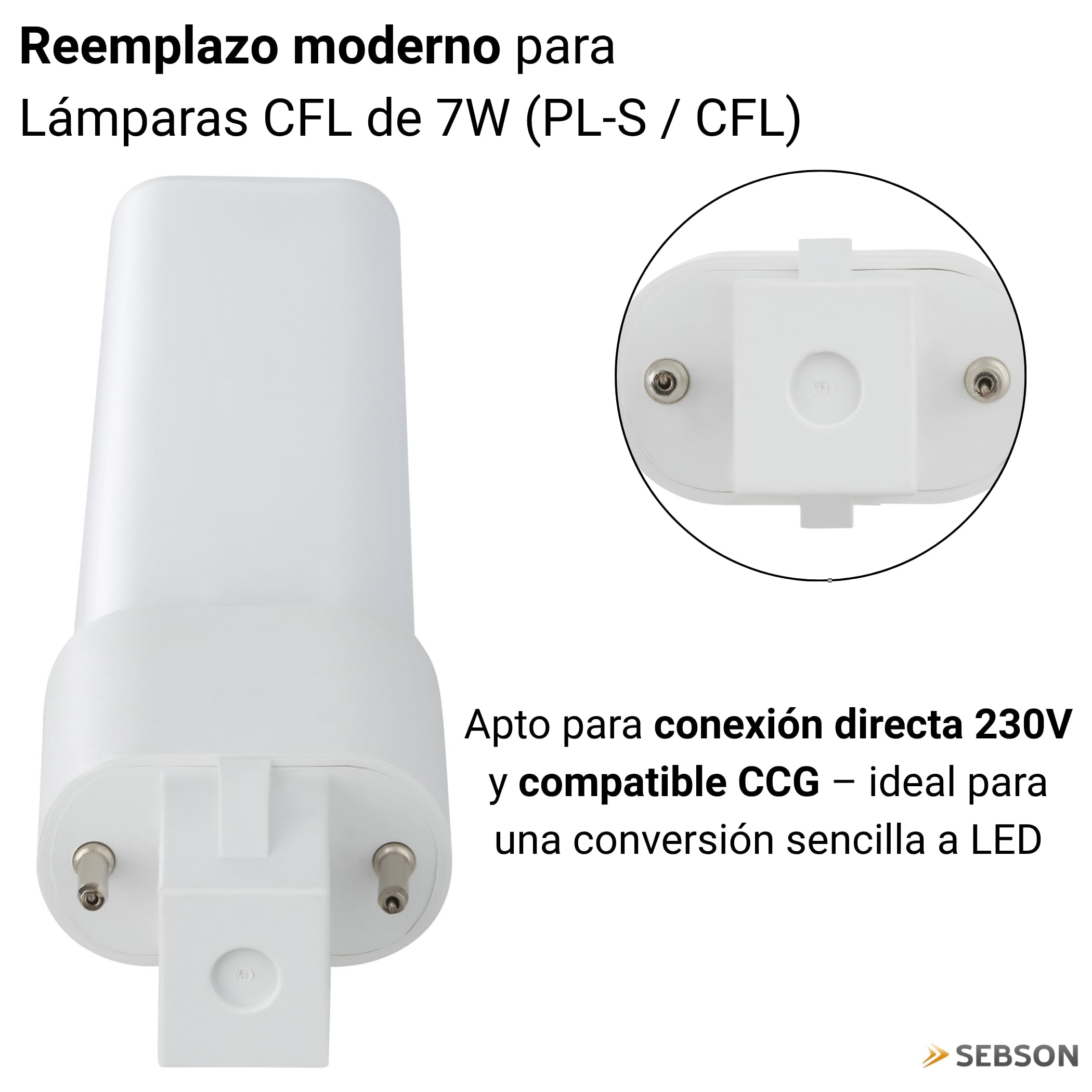SEBSON Bombilla LED G23 4W - Sustituye lámpara CFL compacta 7-9W | compatible con Dulux S y PL-S - Casquillo 2 Pin, 4000K 700lm, 230V AC y CCG - Juego de 10