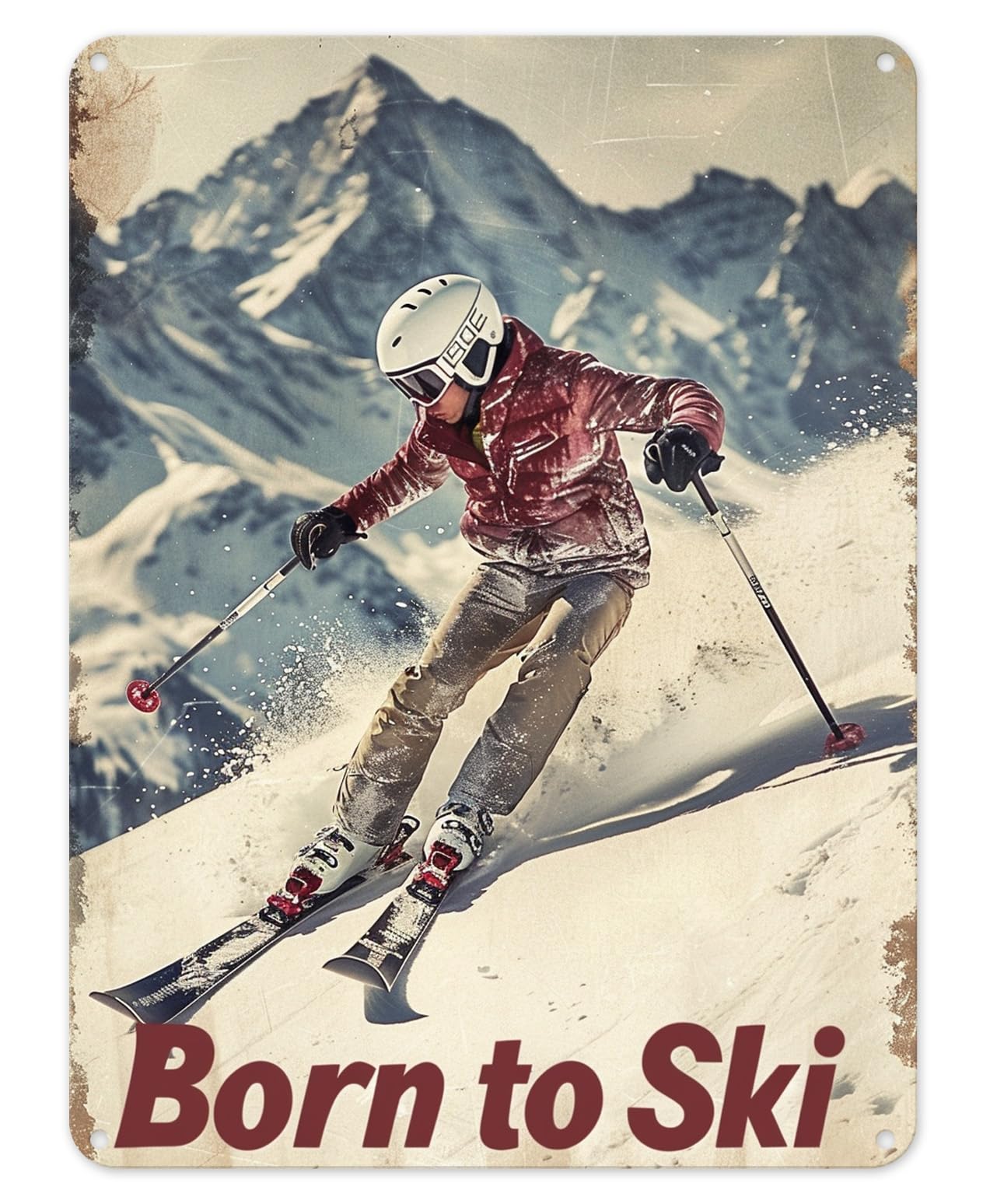 Shopagift Born to Ski Retro Metal Poster Wall Sign Man Cave Shed Bar Bedroom Home Kitchen - A4