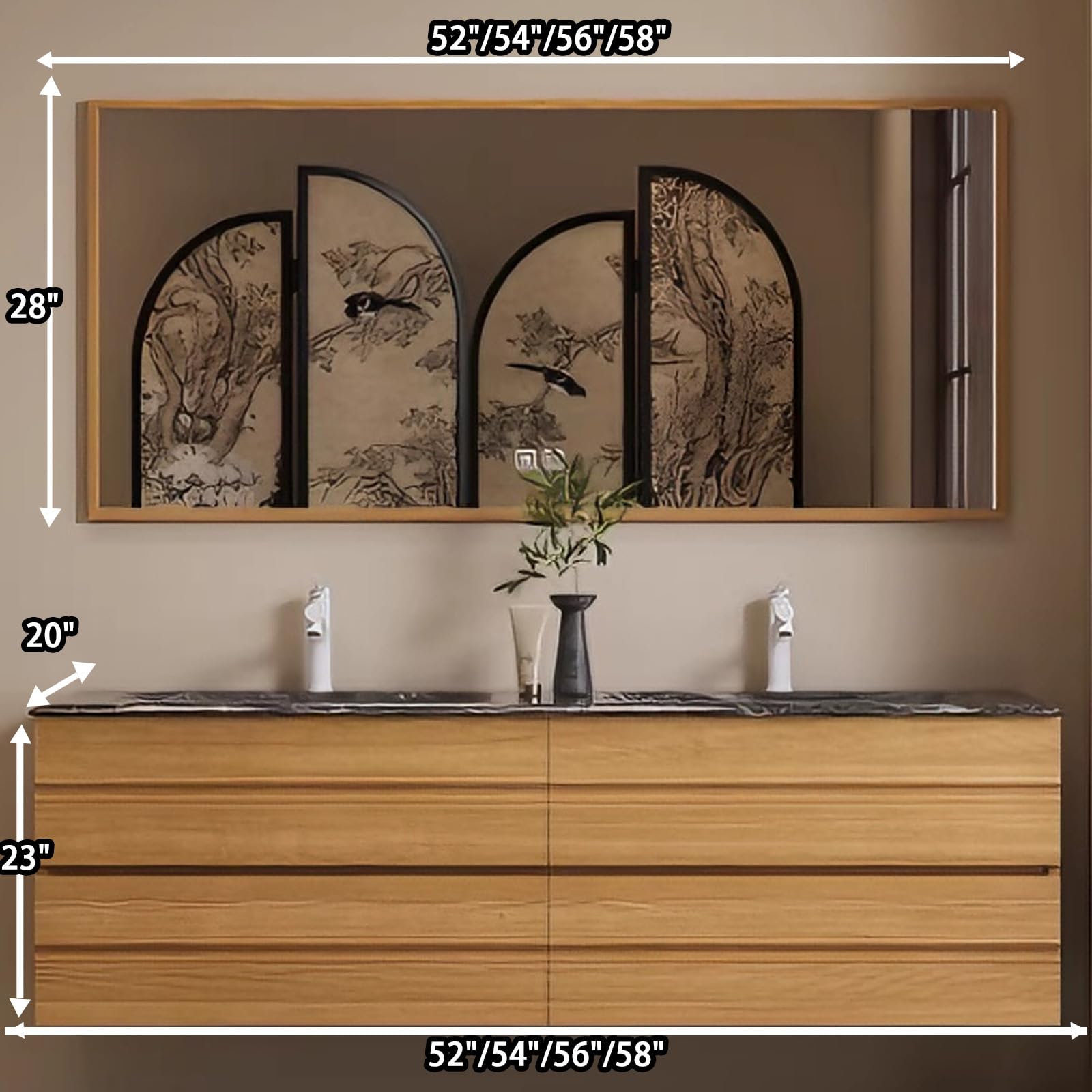 52 Inch Double Sink Bathroom Vanity - Floating Bathroom Vanity with Smart Defog Mirror and 4 Drawers Storage — view 2