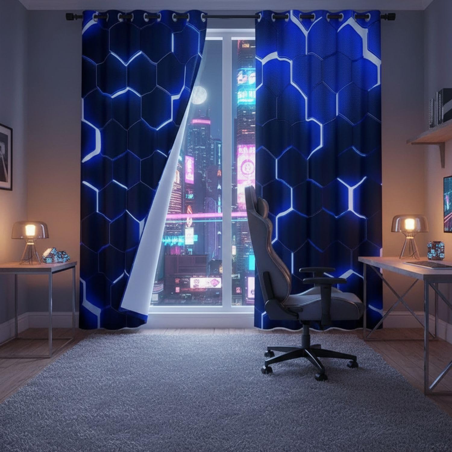 Homewish Glitter Hexagon Boys Curtains for Bedroom 46" Wx72 L - Image 3
