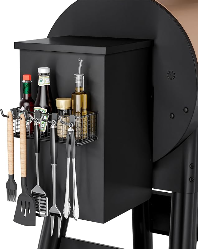 1 Pack Magnetic Storage Bin for Traeger Grills, Z GRILLS, PIT BOSS | Traeger Accessories with 5 Hooks, Compatible with Traeger Pro 22, Pro 34, Pro 575, Pro 780, Ironwood 885, Ironwood 650