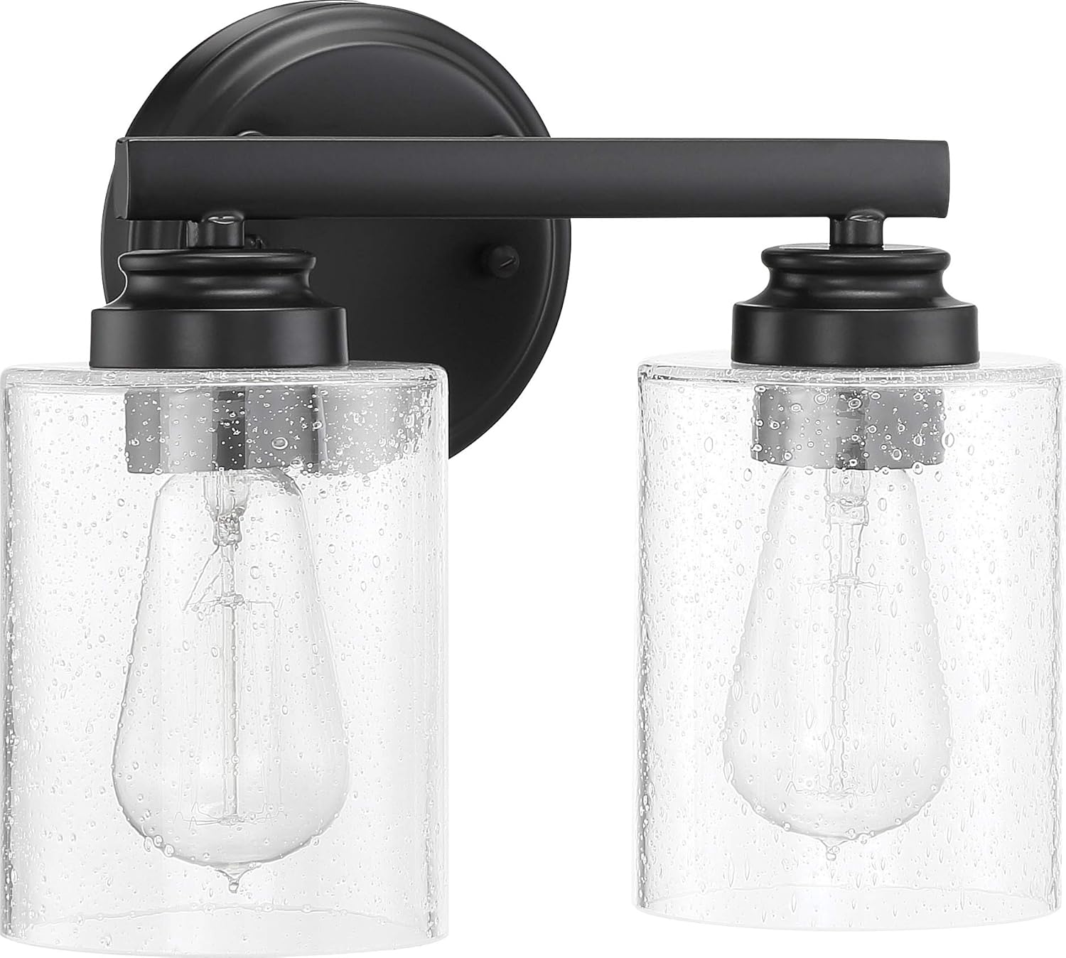 Craftmade 50502-FB Bolden Clear Seeded Glass Vanity Bath Lighting, 2-Light 200 Watts, Flat Black