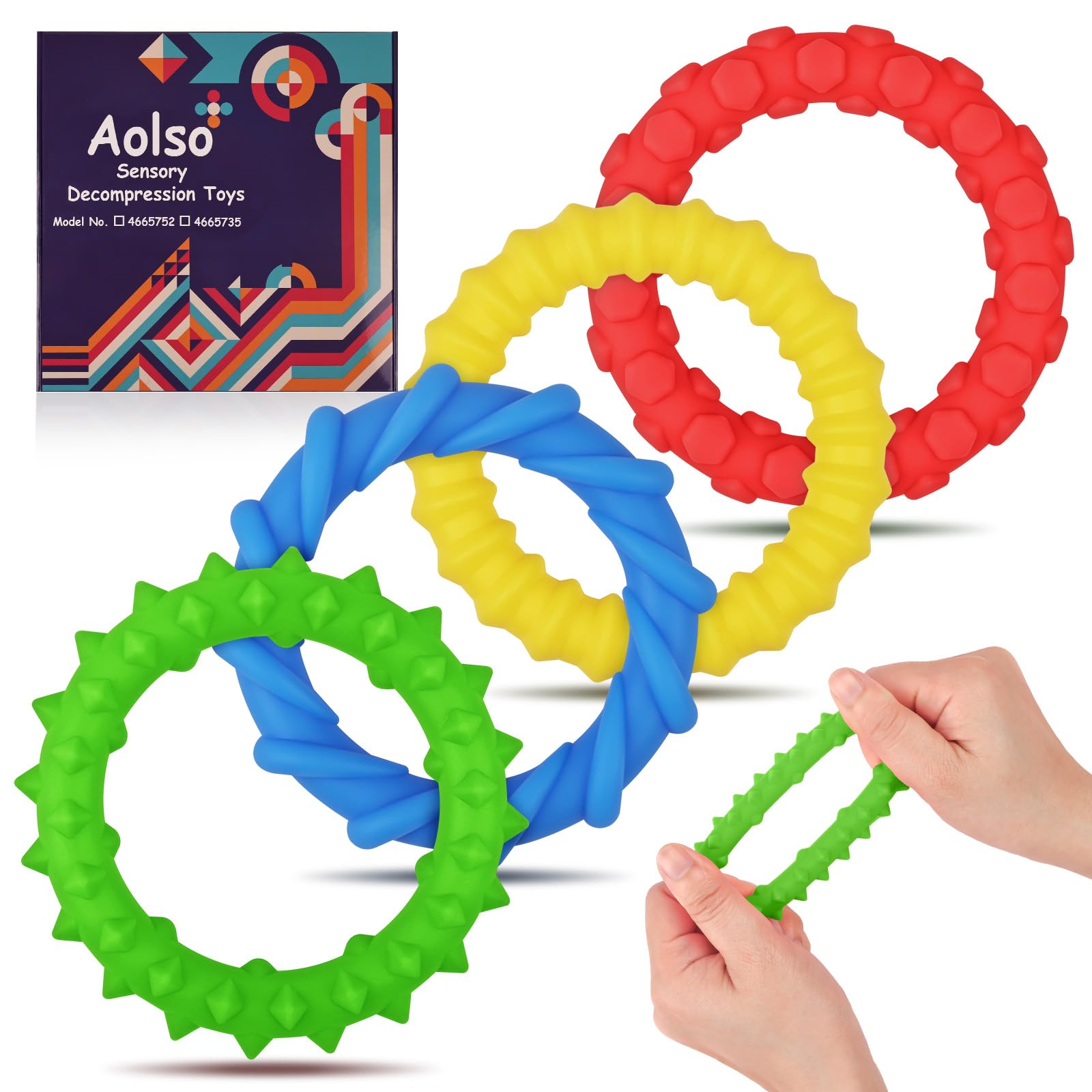 Aolso Fidget Toys 4 stuks elastische fidget-armbanden voor kinderen en volwassenen, autisme voor adhd, autisme voor het verlichten van angst, als cadeau voor kinderen