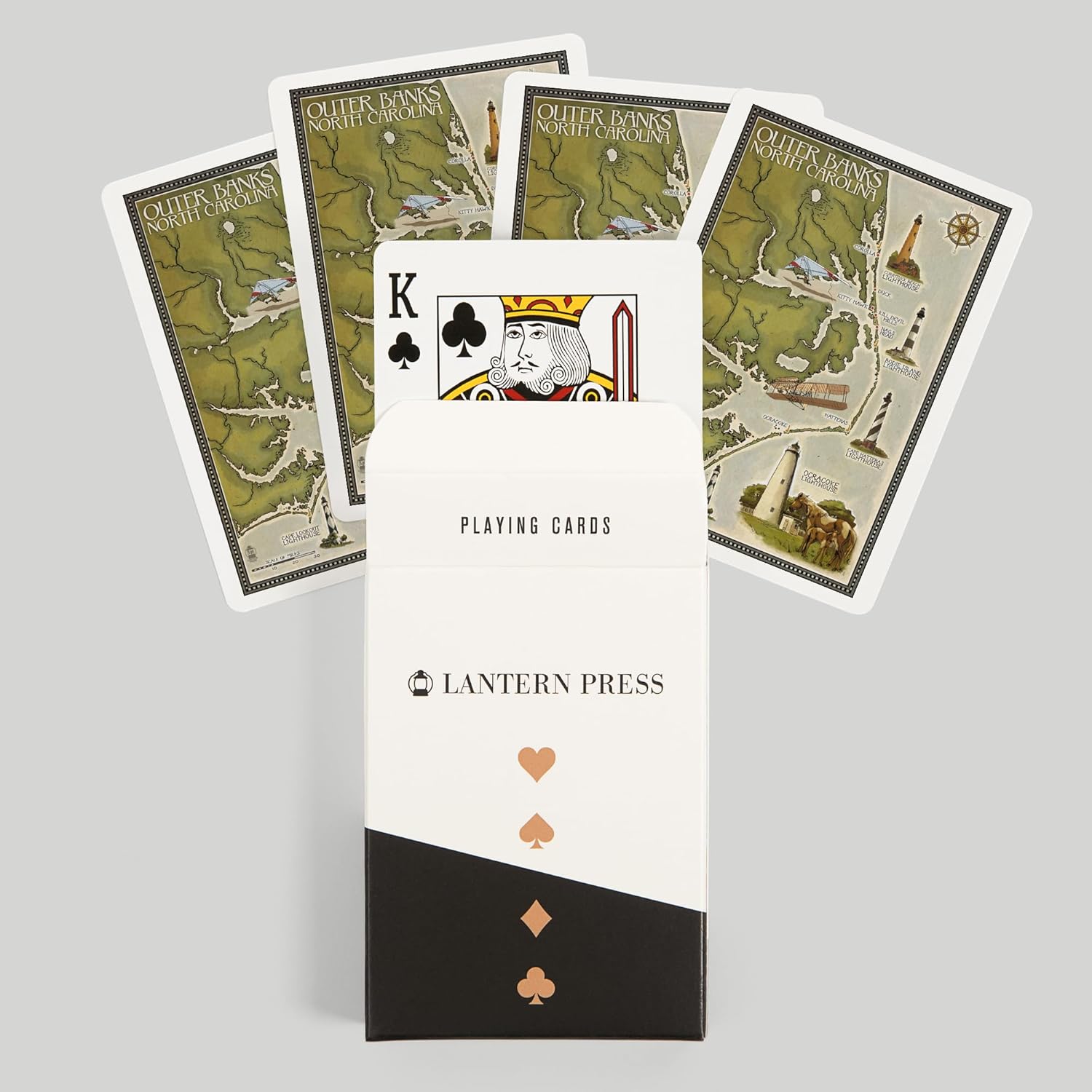 Lantern Press Outer Banks, North Carolina, Lighthouse and Town Map, 52 Playing Cards for Adults, Poker Size Card Deck